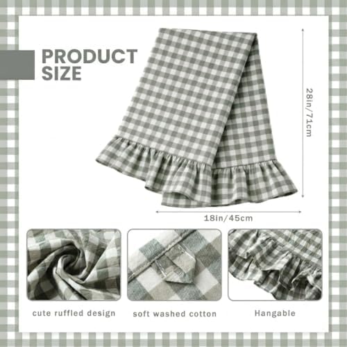 HunnmingRe 4 Pcs Sage Green Gingham Kitchen Towels Cotton Ruffled