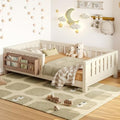 Bellemave Twin Size Montessori Floor Bed with Rails and Slats, Twin Size Floor Bed with Bookshelf and Fence, Low Profile Montessori Beds Frame for Girls, Boys, Beige