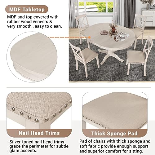 Harper & Bright Designs Modern Dining Table Set for 4,Round Table and 4 Kitchen Room Chairs,5 Piece Kitchen Table Set for Dining Room,Dinette,Breakfast Nook,Antique White