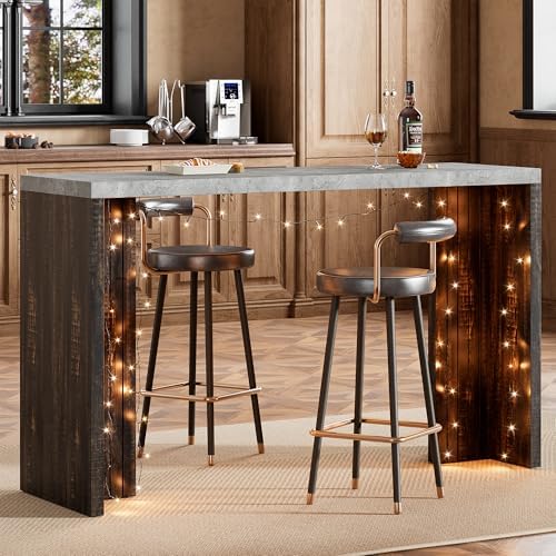 Bar Table for 4-6 People - 55” Long Counter Height Pub with Extra Thickened Tabletop, Modern Rectangular Home Bar Coffee Unit for Kitchen, Dining Room, Balcony, Living Room, Basement, Gray+Brown