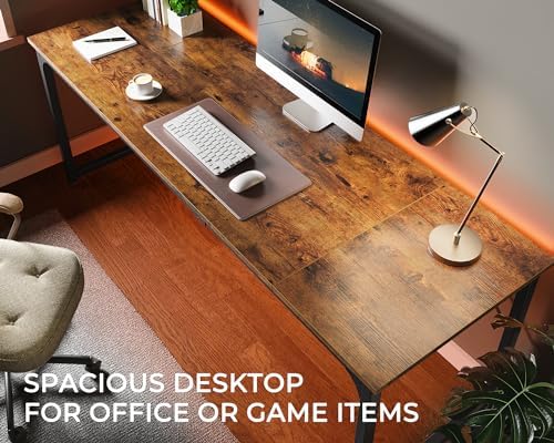 Huuger Computer Desk, 80 Inch Office Desk, Gaming Desk with Storage, Writing Desk Work Desk for Home Office, Study, Long Simple Desk, Large Legroom, Metal Frame, Rustic Brown