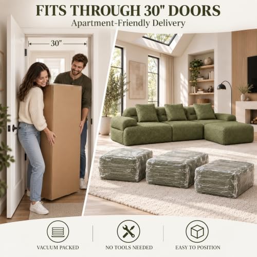 HUMMUH 120" Modular Sectional Sofa, Corduroy L Shaped Couch