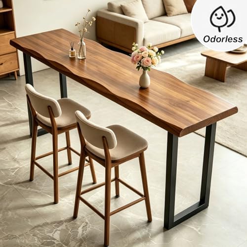 Bar Height Table Long Bar Table Solid Wood Farmhouse Bar Table Industrial Long Bar Height Table for Kitchen Coffee Shop, Pub, No Stool (Natural Wood Color, 63" L x 17.7" W x 41.3" H)