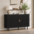 47.2" Sideboard Buffet Cabinet with Sliding Door,Fluted Cabinet with Storage & 2 Adjustable Shelfs,Mid Century Modern Coffee Bar Console Table for Kitchen, Living Room, Entryway，Black