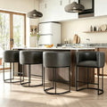 26" H Counter Height Bar Stools Set of 4, Modern Barrel Counter Stools with Backrest and Arms, Faux Leather Upholstered Accent Barstools for Kitchen Island,Support 450 LBS (Black)