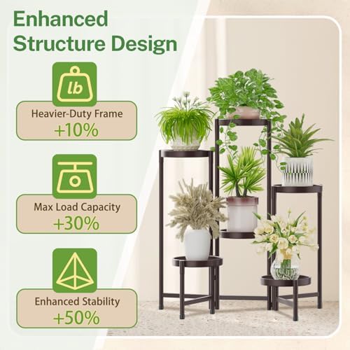 iDavosic.ly Plant Stand Indoor Outdoor, 6 Tier Metal Corner Shelf, Bronze