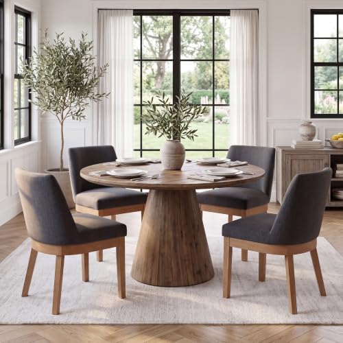 Charcoal Linen Dining Chairs Set of 4, Soft Upholstered Dining Room Chairs