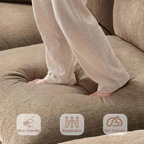 Ihanherry 141" Oversized Cloud Sectional Couches for Living Room, Modular Sectional Sofa with Wide Deep Seat, U Shaped Couch with Throw Pillow and Storage Ottoman, Brown