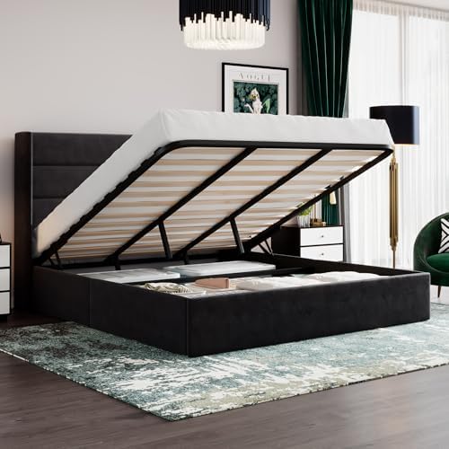 SHA CERLIN King Size Lift Up Hydraulic Storage Bed Frame Black