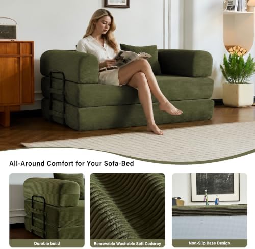 59" Convertible Sofa Bed, Boneless Sleeper Futon Couch for Small Spaces