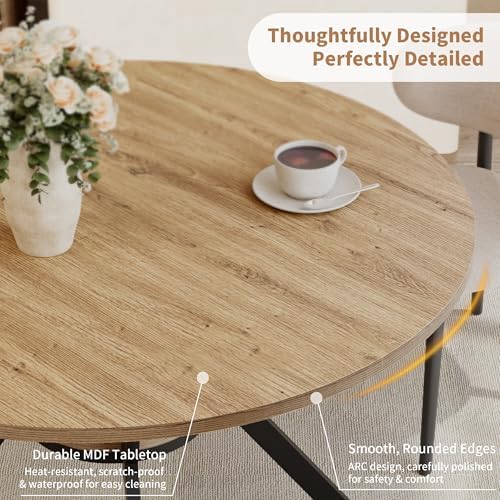 42'' Round Dining Table for 2-4, Farmhouse Round Kitchen Table with Storage