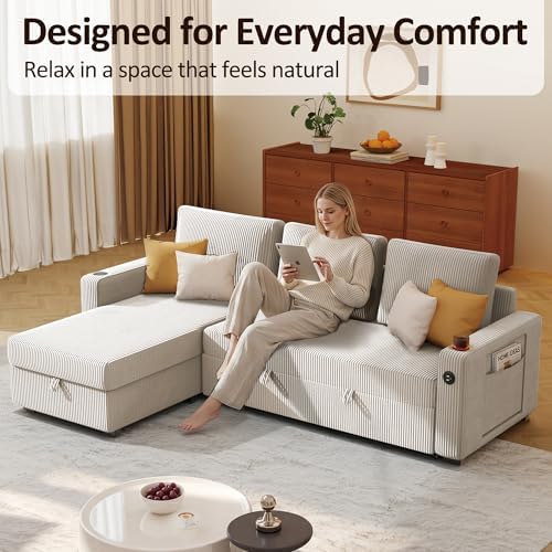 Ball & Cast 80" Sectional Sleeper Sofa Bed Pull Out Couches for Living Room