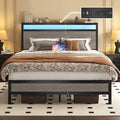 Fluest Full Bed Frame with Headboard & Footboard, Full Bed Frame with Built-in Charging Station & LED Light, Storage Shelf, Noise-Free, No Box Spring Needed, Easy Assembly, Rustic Grey