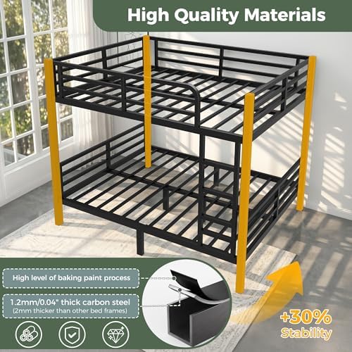 Full Over Full Bunk Beds, Heavy Duty Metal Full Size Bunk Bed for Teens and Adults, Noise-Free Design Bunkbeds with Ladder, Guardrail for Bedroom, Dorms and Apartment, No Box Spring Required, Black