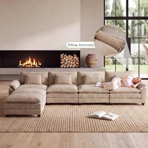 Oprisen 154" Modular Sectional Sofa, Comfy Deep Cloud Couch with Ottoman