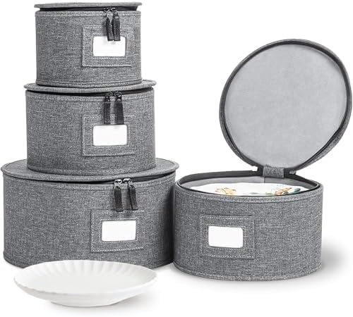 storageLAB 4-Piece China Plate Storage Set | Hard Shell Dividers | Gray