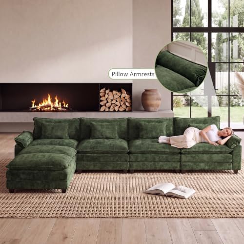 Oprisen 154" Modular Sectional Sofa, Comfy Deep Cloud Couch with Ottoman