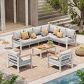 Aluminum Outdoor Patio Furniture Set, 8 Seats Patio Conversation Sets, Oversized Outdoor Sectional with Washable Thick Cushions & Coffee Table for Backyard, Garden and Poolside, White