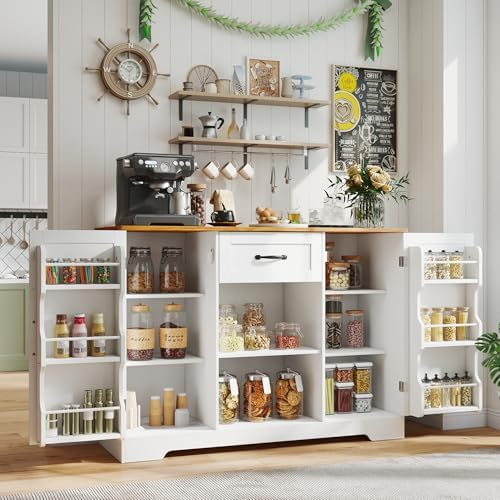 Gizoon 45" Kitchen Sideboard Buffet Cabinet with Storage, White and Rustic