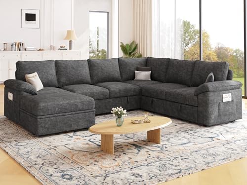 106'' Modular Sectional Sofa with Pull Out Bed, Sleeper Sofa, Dark Gray