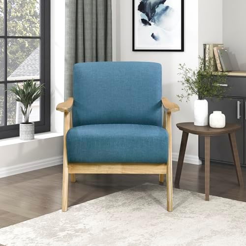 Lexicon Mid Century Modern Accent Chair with Natural Wood Frame, Blue