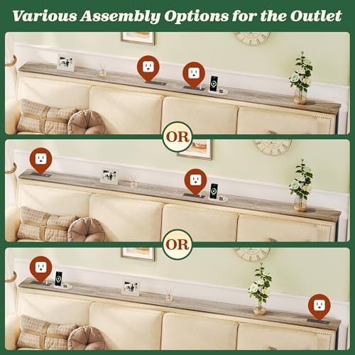 SUPERJARE 110.2 inch Narrow Behind Couch Table with Charging Stations