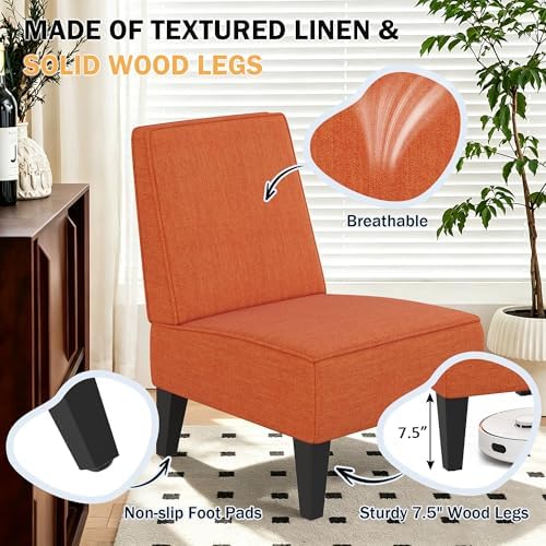 Armless Accent Chairs Set of 2, Orange Linen Slipper Chairs