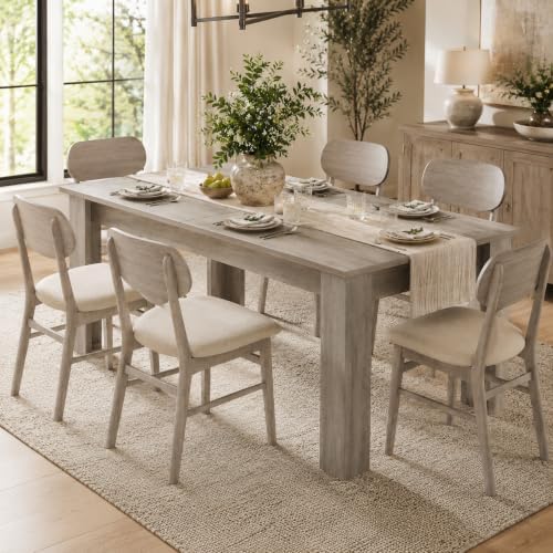63" Farmhouse Dining Table for 4-6 People, Rectangular Kitchen Table, Rustic Wood Dinner Table for Dining Room and Living Room, Sturdy Country Table for 4 to 6, 300 lbs Capacity, Retro Gray