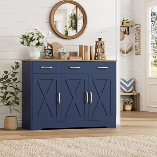 HOSTACK Kitchen Buffet Cabinet with Storage, Sideboard Coffee Bar, Blue