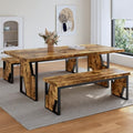 HIPIHOM 70.8" Wooden Dining Table with 2 Benches Kitchen Table and Chairs