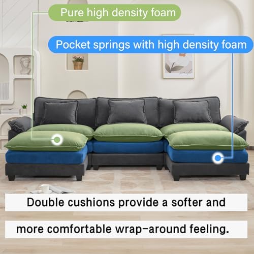 Oprisen 120" Modular Sectional Sofa, Comfy Deep Cloud Couch with Ottoman