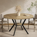 MECHYIN 42'' Round Dining Table for 2–4, Farmhouse Round Kitchen Table with Storage Shelf, Pedestal Dinner Table, Wood Top & Metal Base, Small Space Table for Apartment, Dining Room, Light Oak