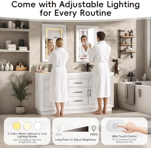 St.Mandyu 60" Bathroom Vanity w/Sink & LED Mirror & Faucet,Modern Bathroom Vanities Set w/ 3-Color Lighting, Curved Splash-Reducing Basin, Bath Vanity w/Large Storage Cabinet&Drawers,White