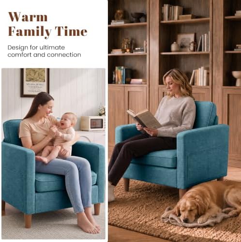 Accent Chair Set of 2, Living Room Chairs, Chenille Reading Armchair