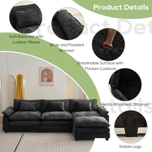 Oprisen 120" Modular Sectional Sofa, Comfy Deep Cloud Couch with Ottoman