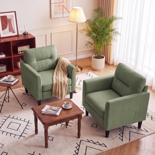 Kromax Accent Chair for Living Room Set of 2, Comfy Reading Armchair, Green