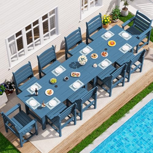 SERWALL HDPE Outdoor Dining Furniture, Outdoor Dining Set for 10, Blue