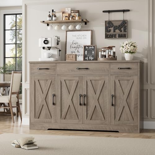 HOSTACK Kitchen Buffet Sideboard Storage Cabinet, Coffee Bar Cabinet, Grey