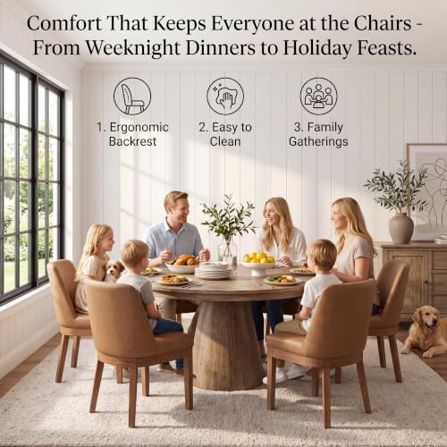 Brown Faux Leather Dining Chairs Set of 2, Upholstered Dining Room Chairs