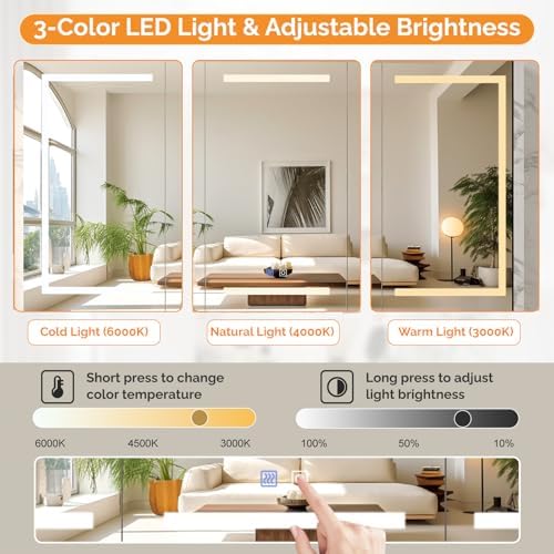 VINGLI 60 x 36 Inch Extra Large Lighted Bathroom Medicine Cabinet with Mirror, Large 3-Door Wall Mounted Bathroom Medicine Cabinet with Lights, Dimmable Mirror with Storage, Built-in Outlet & USB