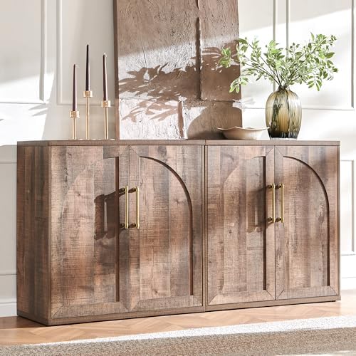 ACCOHOHO Arched Door Sideboard Buffet Cabinet Set of 2, Rustic Oak