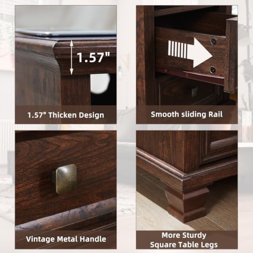 SAVOR LIFE Farmhouse Nightstand with Charging Station, Walnut