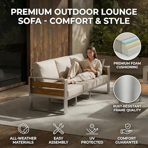 ZANDOR Aluminum Outdoor Patio Furniture Set with Table,7 Seat, Silver