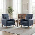 COLAMY Mid-Century Modern Accent Chairs Set of 2, Faux Leather Upholstered Living Room Chairs with Back Pillow & Solid Wood Legs, Comfy Armchair for Living Room, Bedroom, Single Sofa, Dark Blue