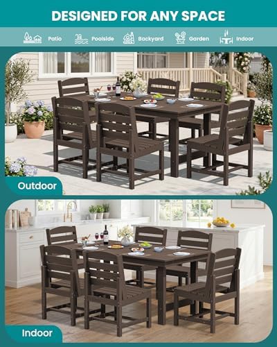SERWALL HDPE Outdoor Dining Furniture, Outdoor Dining Set for 10, Coffee