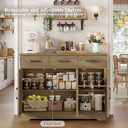 HOSTACK Kitchen Buffet Cabinet with Storage, Sideboard Coffee Bar, Brown