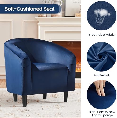 Yaheetech Compact Velvet Accent Chairs Set of 2 for Small Spaces, Navy Blue