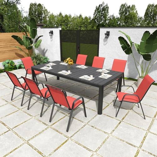 Stackable Patio Chairs Set of 8, Red