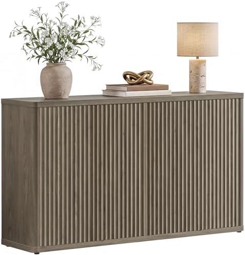SICOTAS Buffet Cabinet with Storage Accent Sideboard with 4 Doors 66.3" Wide Fluted Credenza Modern Buffet Table Media Console Cabinet Entryway Cabinets for Living Room Kitchen Dining Room Hallway