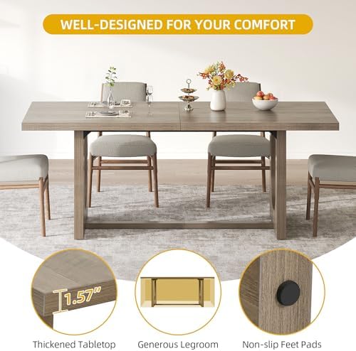 DWVO 70.86" Farmhouse Dining Table for 6-8, Wooden Table, Grey Oak